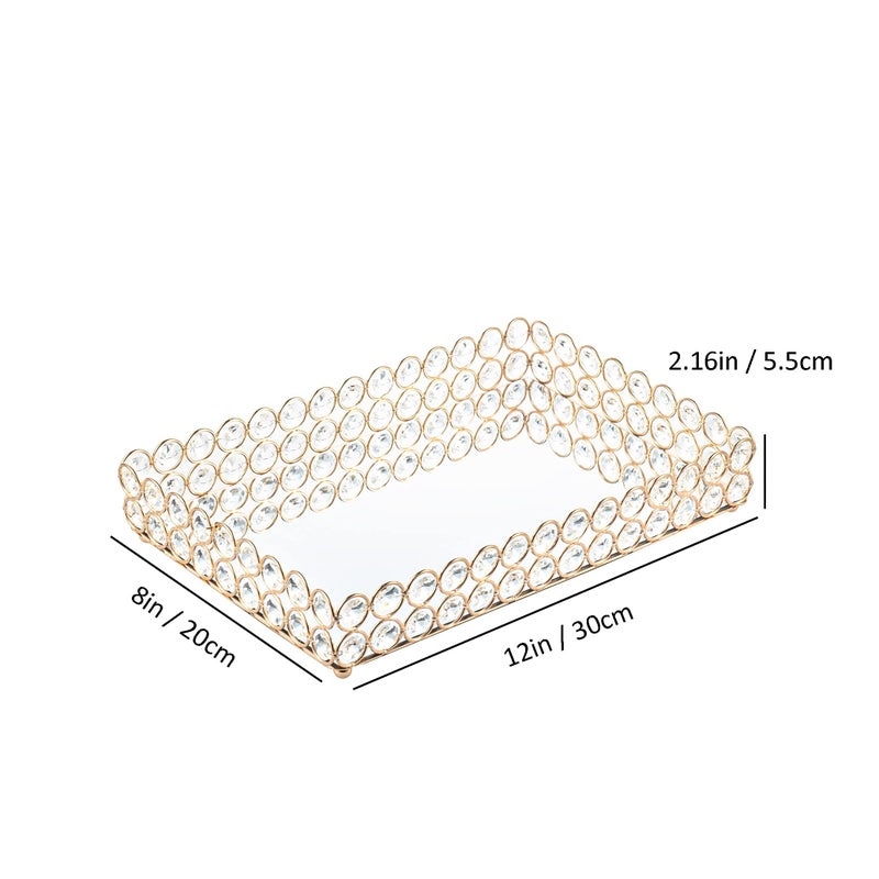Feyarl Mirrored Crystal Vanity Makeup Tray Ornate Jewelry Trinket Organizer Cosmetic Perfume Bottle Decorative Tray Home Deco Dresser Skin Care Storage (Rectangle 12" x 8") - Image 3